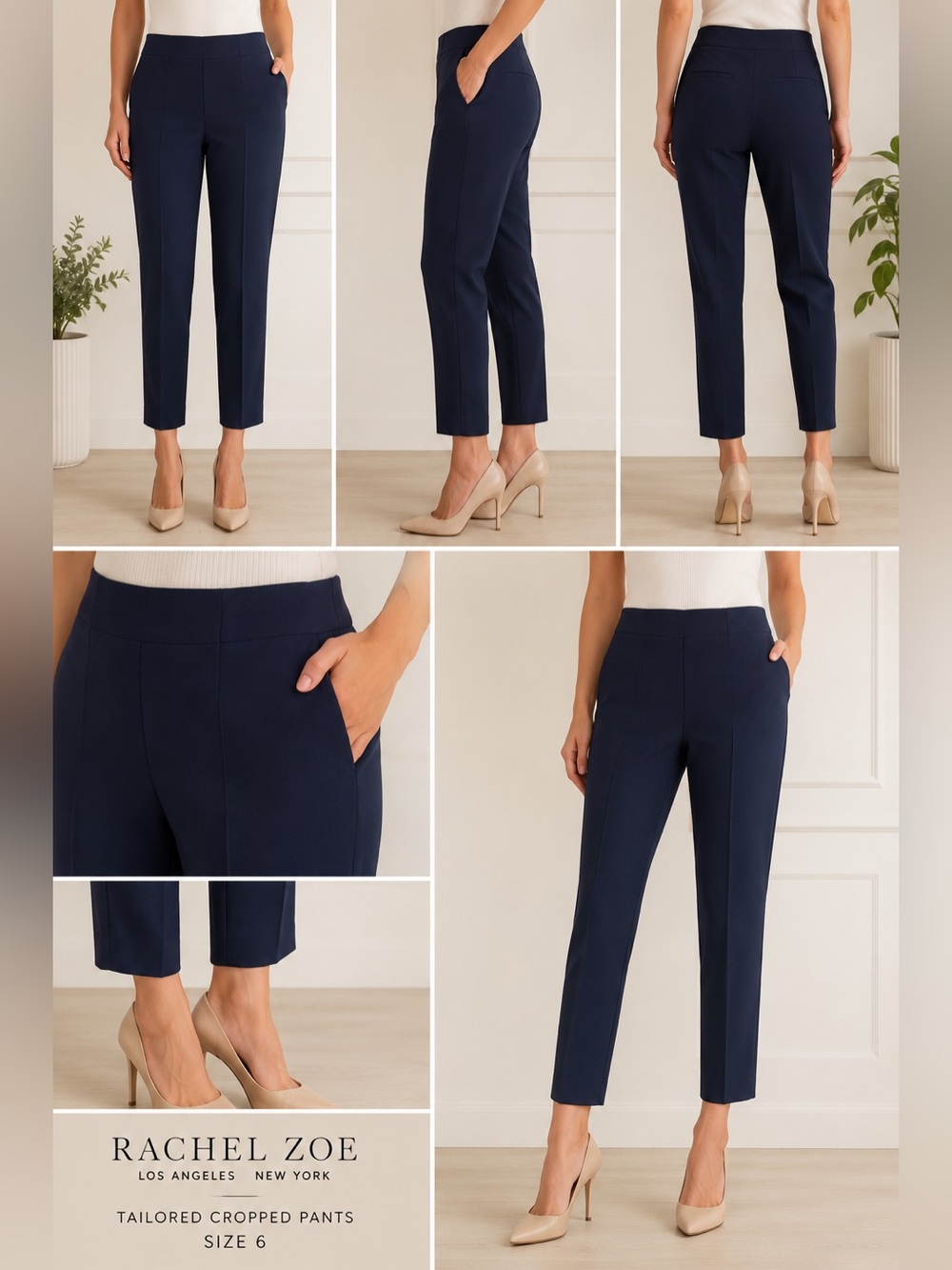 Rachel Zoe Navy Tailored Cropped Pants Size 6 Elegant Career Office Ankle Pants